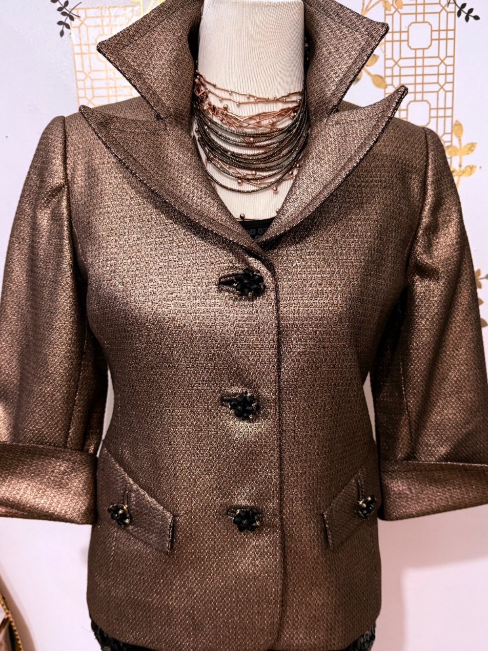 Vintage Joseph Plata Bronze Metallic Evening Jacket, SZ4, Fall Wedding Party